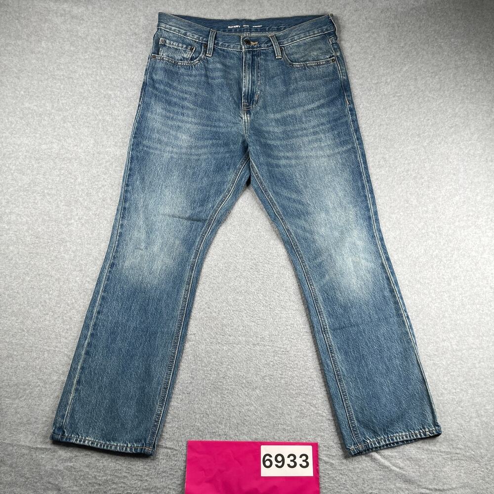 Old Navy Straight Denim Jeans Casual Blue Distressed Mens Size 34x30